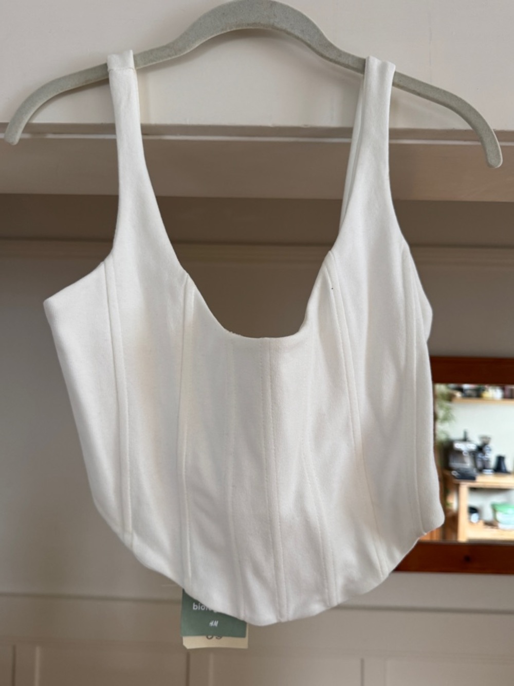 White Structured Scoop-Neck Cropped Top
